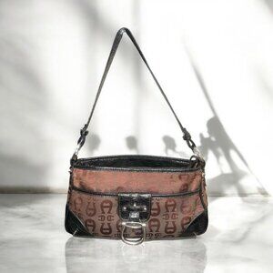Etienne Aigner Purse Brown Jacquard Canvas Logo Core Collection Shoulder Bag